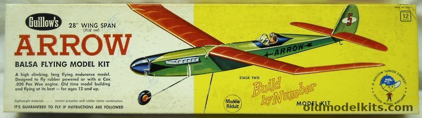 Guillows Arrow - 28 inch Wingspan - Rubber or Gas Powered Freeflight Aircraft, 702 plastic model kit